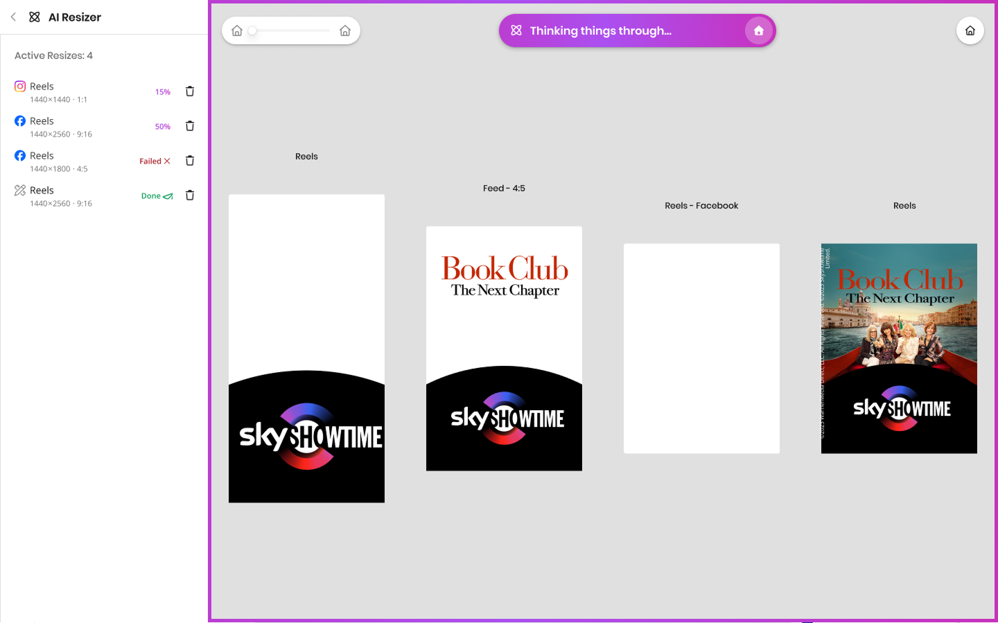 AI resizing multiple sizes in progress